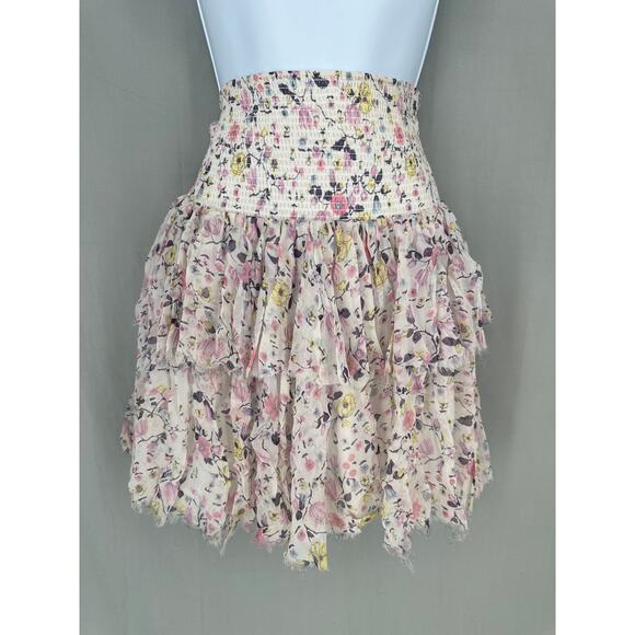 Rebecca Taylor Dresses & Skirts - Rebecca Taylor Skirt XS Pink Floral Mini Cottage Y2K Fairy Ruffle Drop Waist